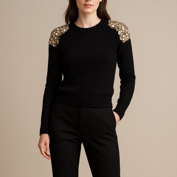 Marc by Marc Jacobs Sequin Shoulder Merino Wool Sweater Black XS - Picture 1 of 7